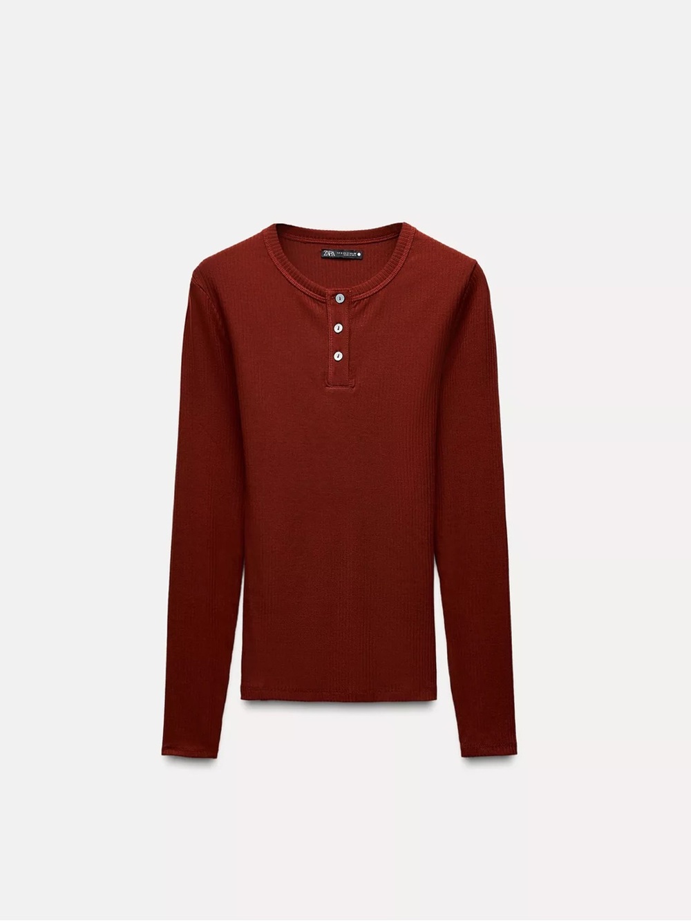 Zara Women's Long-Sleeve Henley Top in Deep Rust
